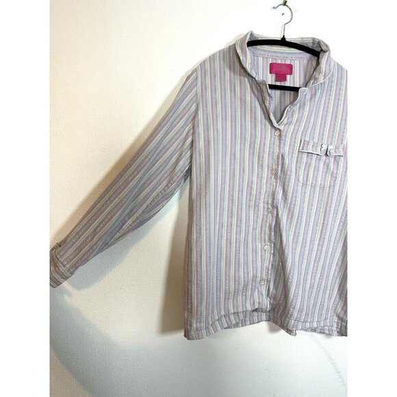 Victorias Secret Pink Womens M Button Down Shirt Pajama Top Striped Long Sleeve - Picture 4 of 8